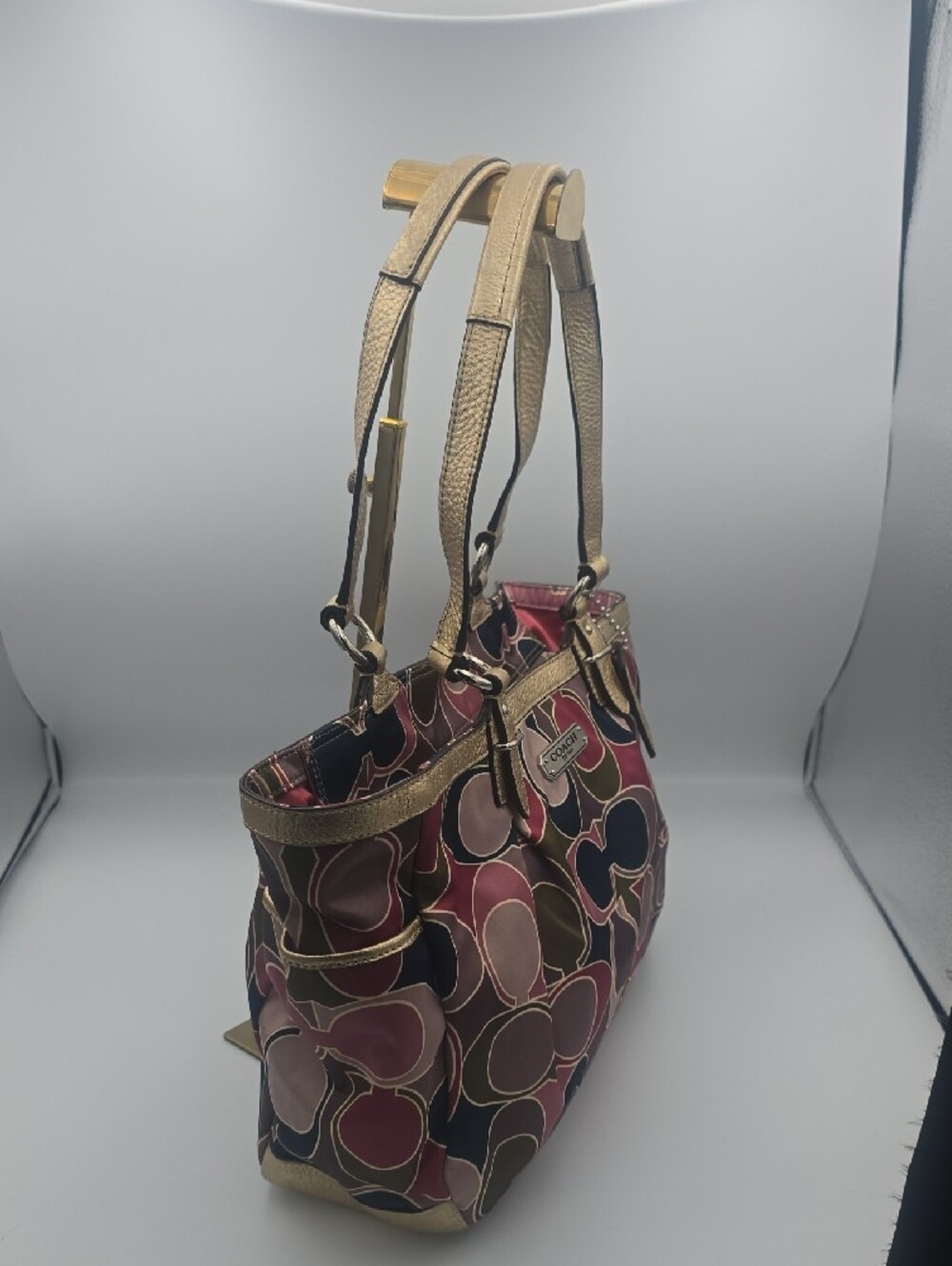 Coach Poppy Multicolor Signature Sateen Large Tote W/ Gold Metallic Trim (EUC)✨️ - Picture 4 of 15